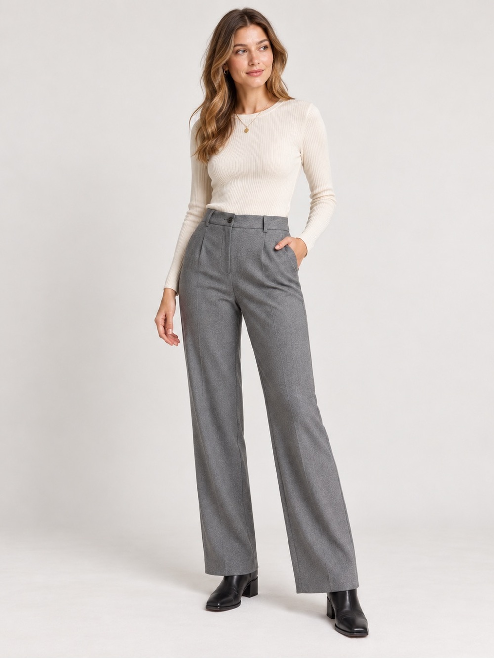 Pendleton Refined Essentials Wool Tailored High-Waist Straight Leg Pants in Gray